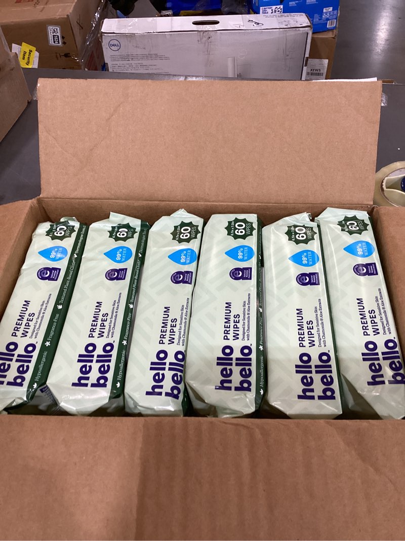 Condition photo showing New/Like New for hello bello premium wipes, designed for sensitive skin with chamomile & aloe extracts, simply sage (12 resealable packets = 720 total wipes) simply sage 60 count (pack of 12)