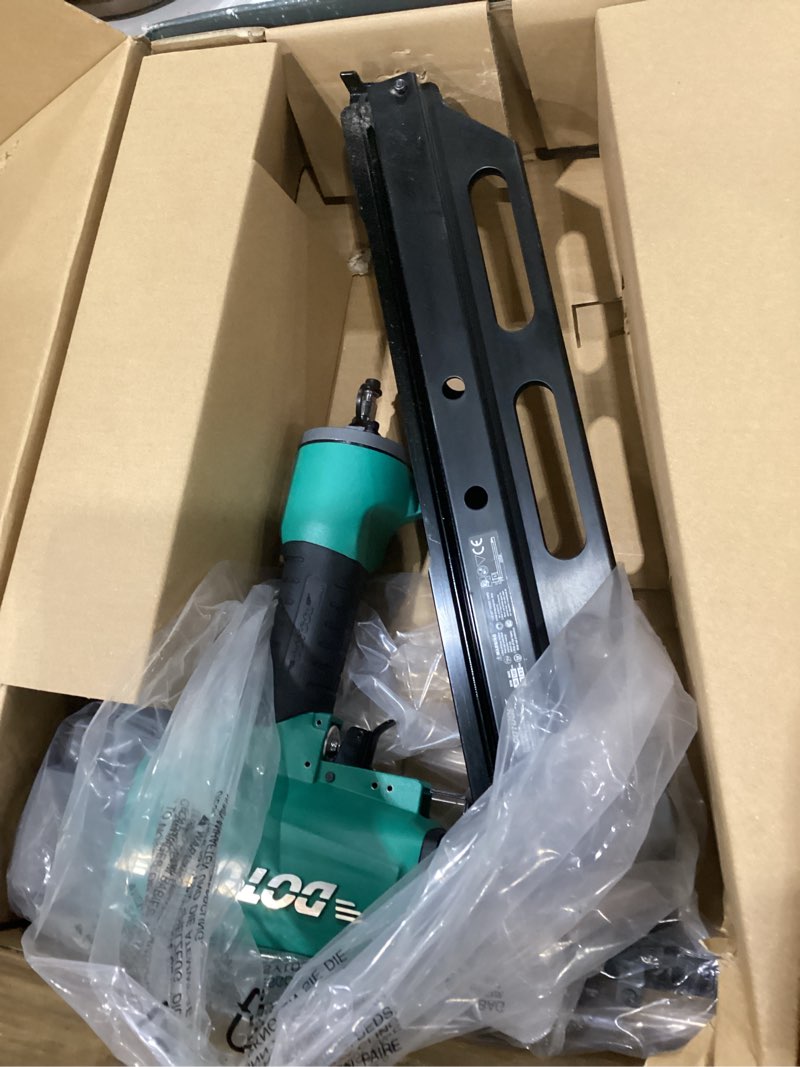 Condition photo showing Good Condition for dotool framing nailer, framing tool for 21 degree 2-inch to 3-1/2-inch plastic collated nails,professional pneumatic nailer for flooring, roof decking dt9021,not tested