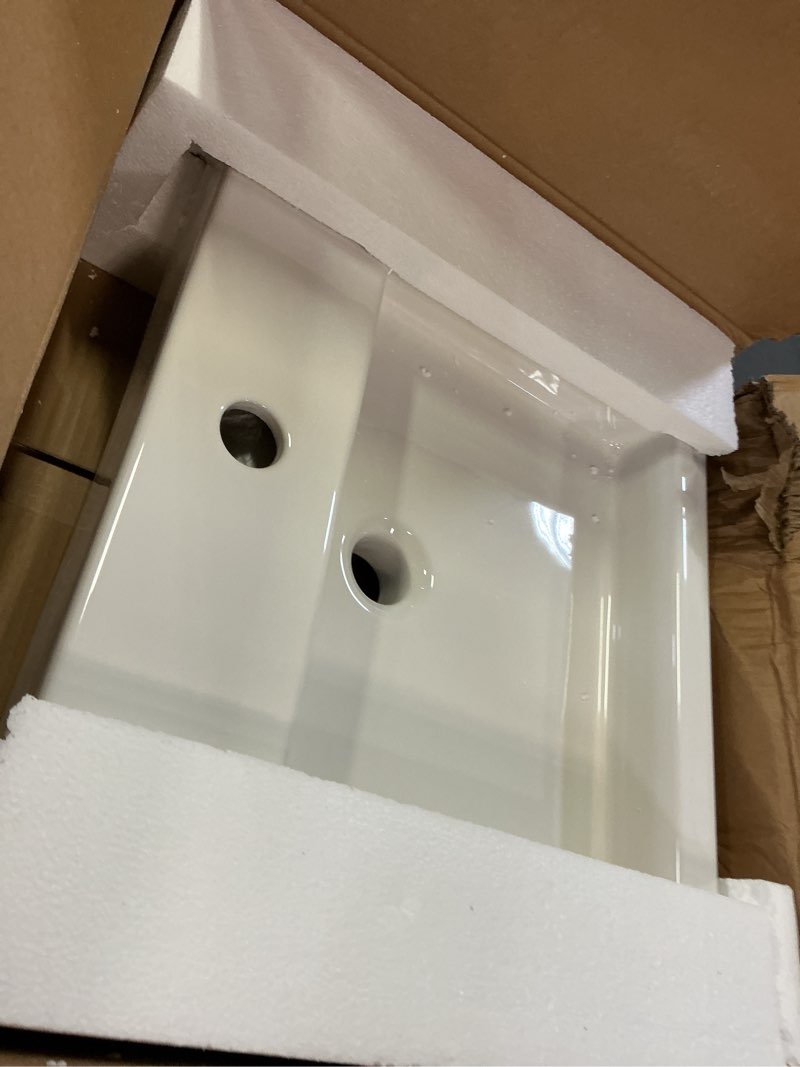 Condition photo showing Good Condition for 19" x 17" Bathroom Vessel Sink with One Hole and Overflow Rectangular Ceramic Porcelain Bathroom Vanity Above Counter Basin
