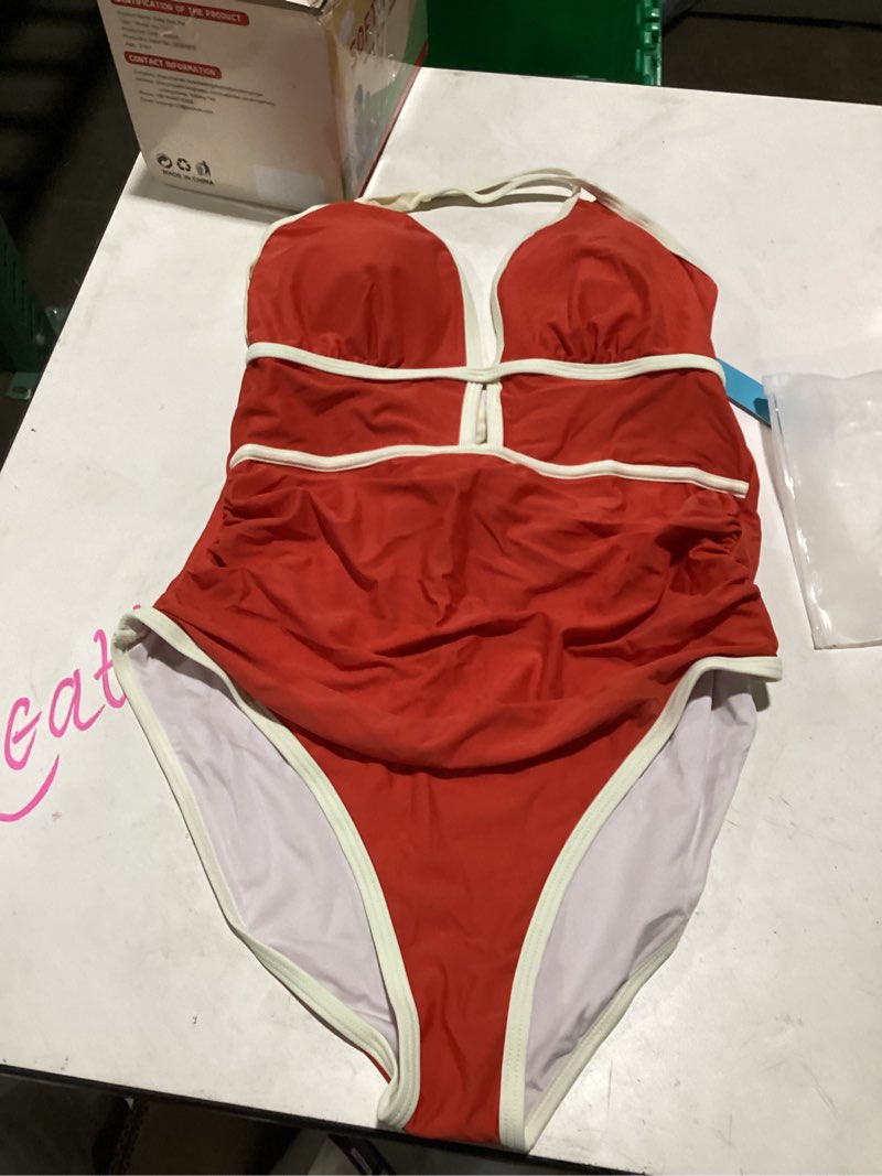 Condition photo showing New/Like New for popvil women one piece swimsuit 2026 tummy control sexy cutout neon color block bathing suit slimming adjustable swimwear large brick red