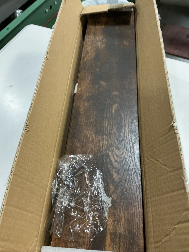 Condition photo showing Good Condition for upsimples Floating Shelves for Wall, 23.6 Inch Shelves for Decor Storage Set of 6, Wall Mounted Wood Shelf for Bedroom, Living Room, Bathroom, Kitchen, Long Picture Ledge Shelves, Brown