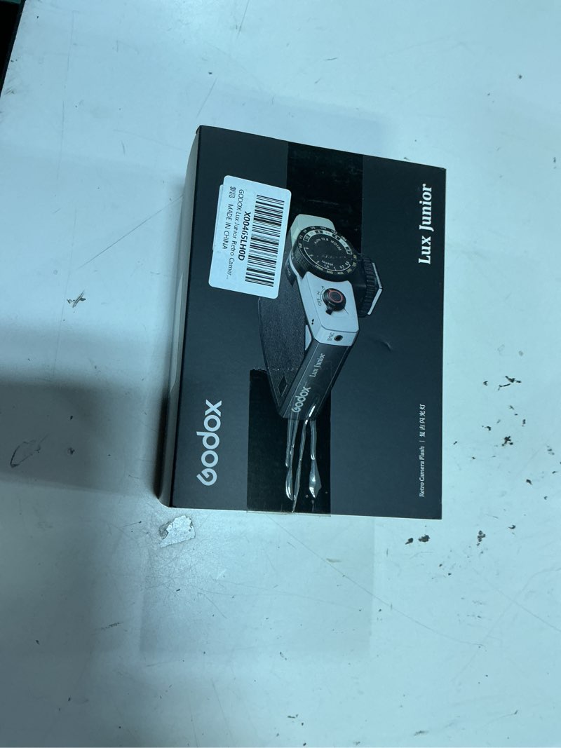 Condition photo showing New/Like New for godox lux junior retro camera flash gn12 6000k color temperature auto & manual modes 1/1-1/64 flash power 28mm focal length replacement for canon nikon sony fuji olympus hot-shoe cameras black