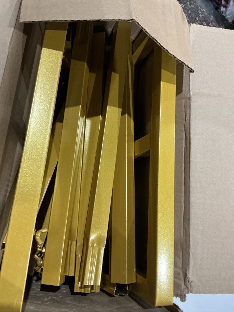 Condition photo showing As Is for wokceer 10x10 ft backdrop stand heavy duty pipe and drape kit, adjustable gold backdrop stand for wedding birthday party photography photo booth background christmas decoration 10 ft x 10 ft gold-10ft-e