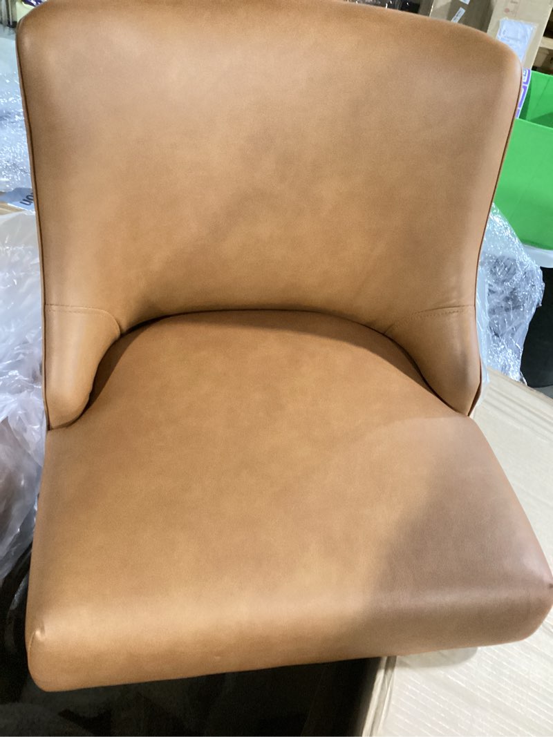 Condition photo showing New/Like New for counter height bar stools set of 2, swivel barstools with backs and wood legs, faux leather upholstered counter stools for kitchend island, mid-century modern 26" seat height bar chairs, brown faux leather - brown 26" seat height - 2 pieces