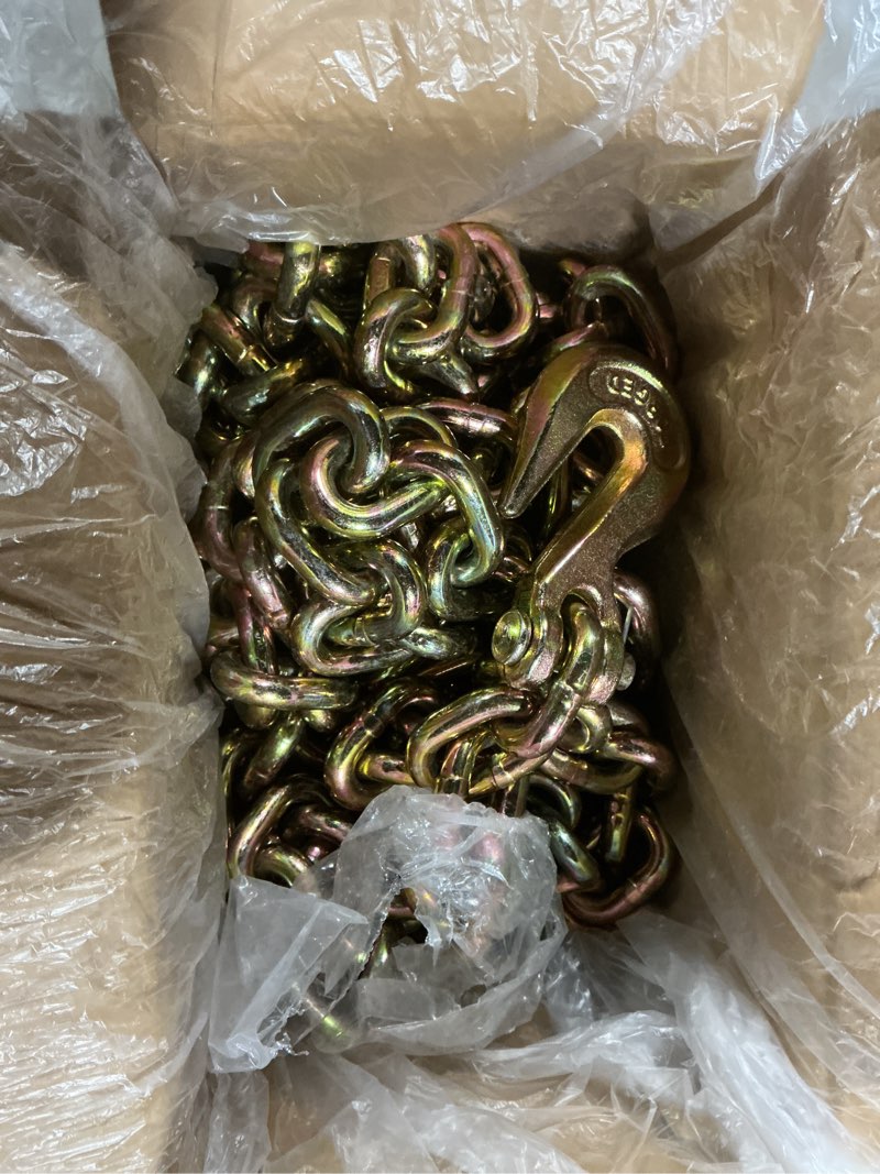 Condition photo showing Good Condition for 3/8 chain trailer chains with hooks, grade 80 tow log chain 7100 lbs working load for truck farm construction(3/8 in x 16ft)
