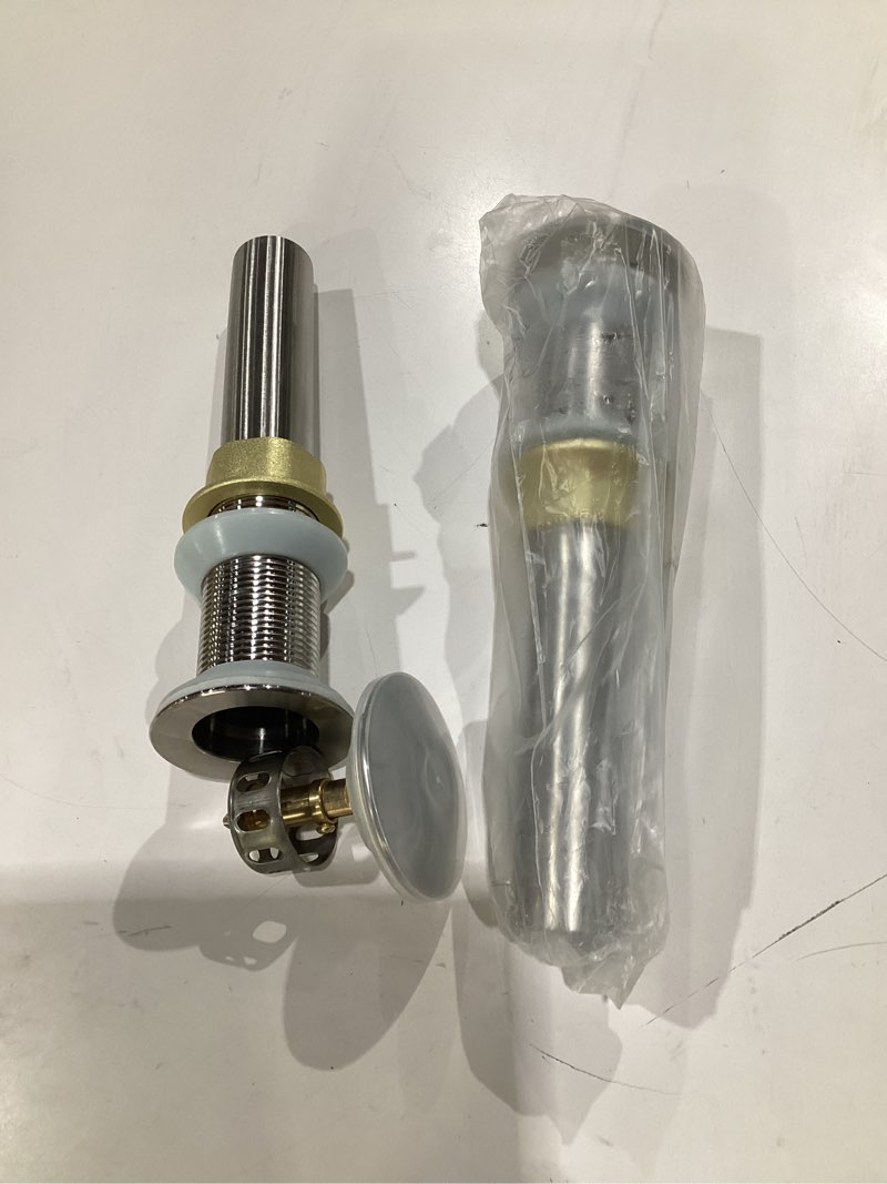 Condition photo showing Good Condition for Bathroom Sink Drain,2 Pack Drain Stopper Bathroom Sink Without Overflow,Pop Up Drain Assembly with Detachable Strainer Basket,Built-in Anti-Clogging Strainer,Stainless Steel Brushed Nickel Without Overflow Brushed Nickel-2 Pack