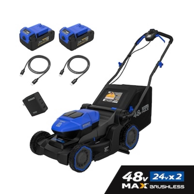 kobalt 48v max (24vx2) 17-in push mower kit, (2) 4.0ah batteries and charger included ( incomplete  )