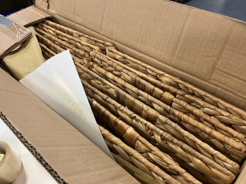 Condition photo showing Good Condition for trademark innovations foldable hyacinth storage baskets with iron wire frame (set of 4) 12" unlined