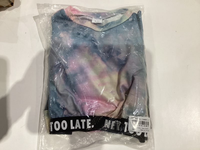 Condition photo showing As Is for Girls Clothes Tie-Dye Long Sleeve Sweatshirt Cool Patchwork Sweatpants 2 Piece Girls' Clothing Sets Size 6-14 Years Tie Dye-pink 9-10 Years