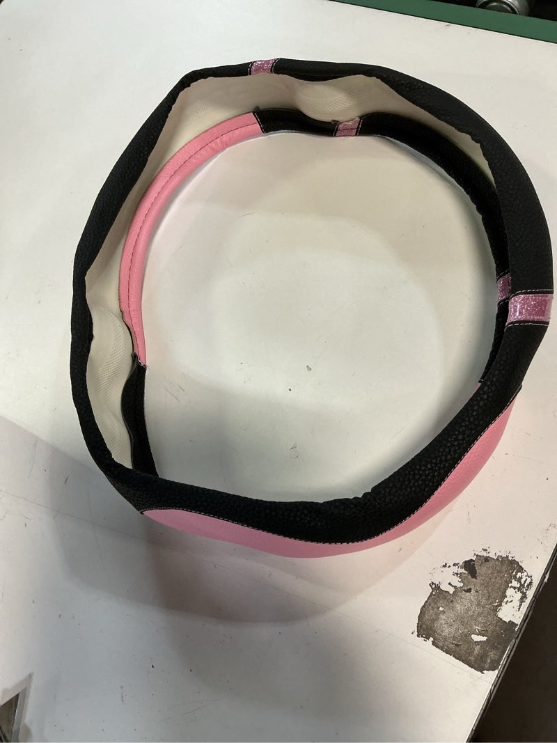 Condition photo showing Good Condition for Leather Car Steering Wheel Cover, Non-Slip Car Wheel Cover Protector Breathable Microfiber Leather Universal Fit for Most Cars(Pink)