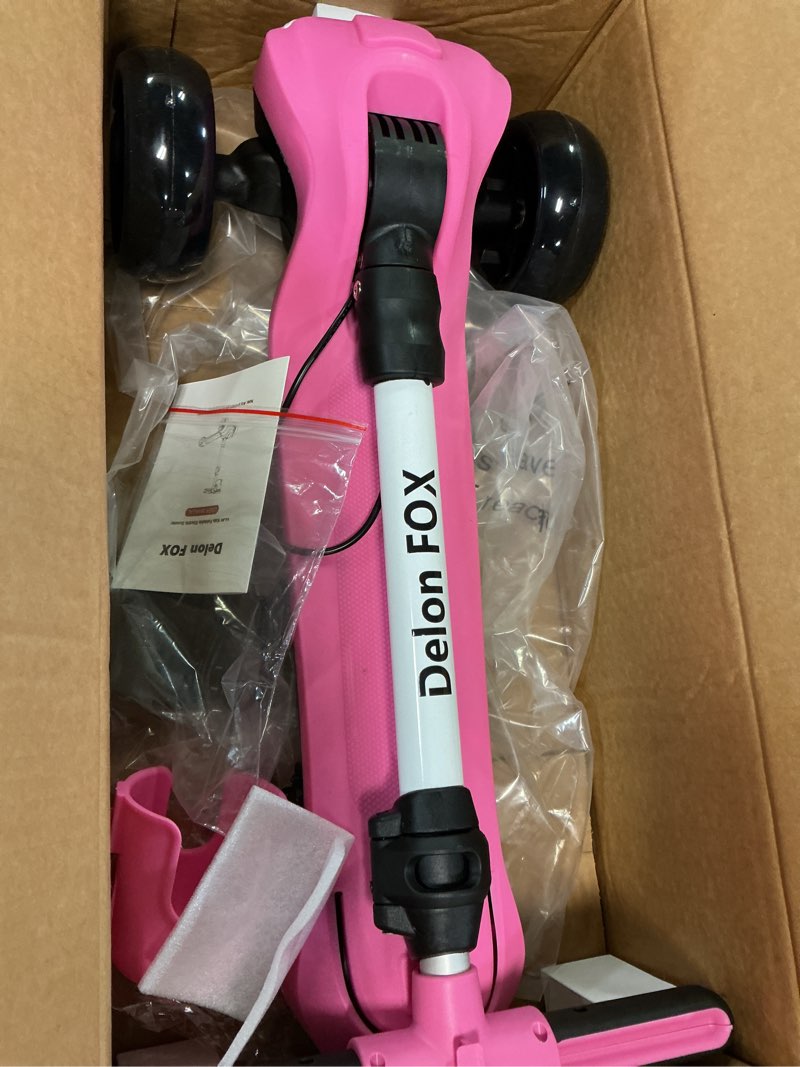 Condition photo showing Good Condition for Electric Scooter for Kids Ages 3-8, Kids Electric Scooter, 3 Wheel Electric Scooters with Flash Wheels and Widen Anti-Slip Deck, 3 Adjustable Height, 5MPH Safe Speed, Gift for Boys and Girls Pink