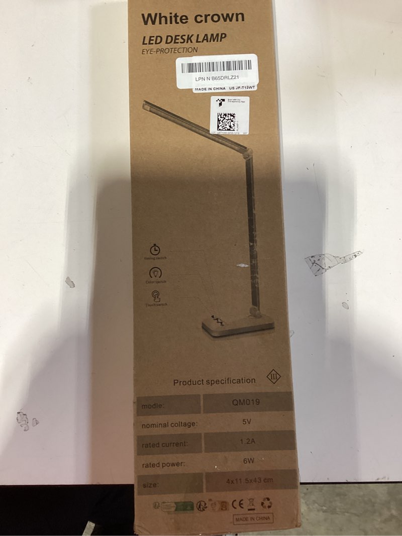 Condition photo showing New/Like New for white crown led desk lamp dimmable table lamp reading lamp with usb charging port, 5 lighting modes, sensitive control, 30/60 minutes timer (black, first-generation) black first-generation