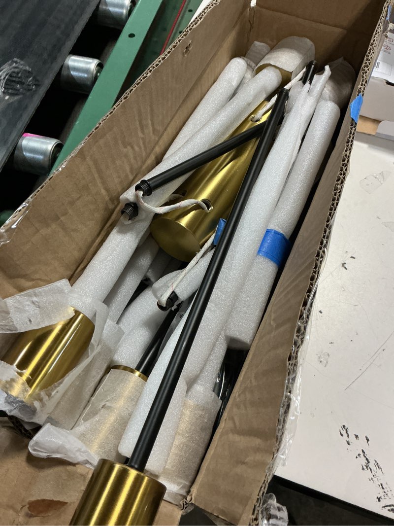 Condition photo showing Good Condition for ruiyey modern chandelier ceiling light fixture - sputnik chandeliers gold and black farmhouse 12-light height adjustable for dining room, living room, kitchen island matt black and gold 12 light