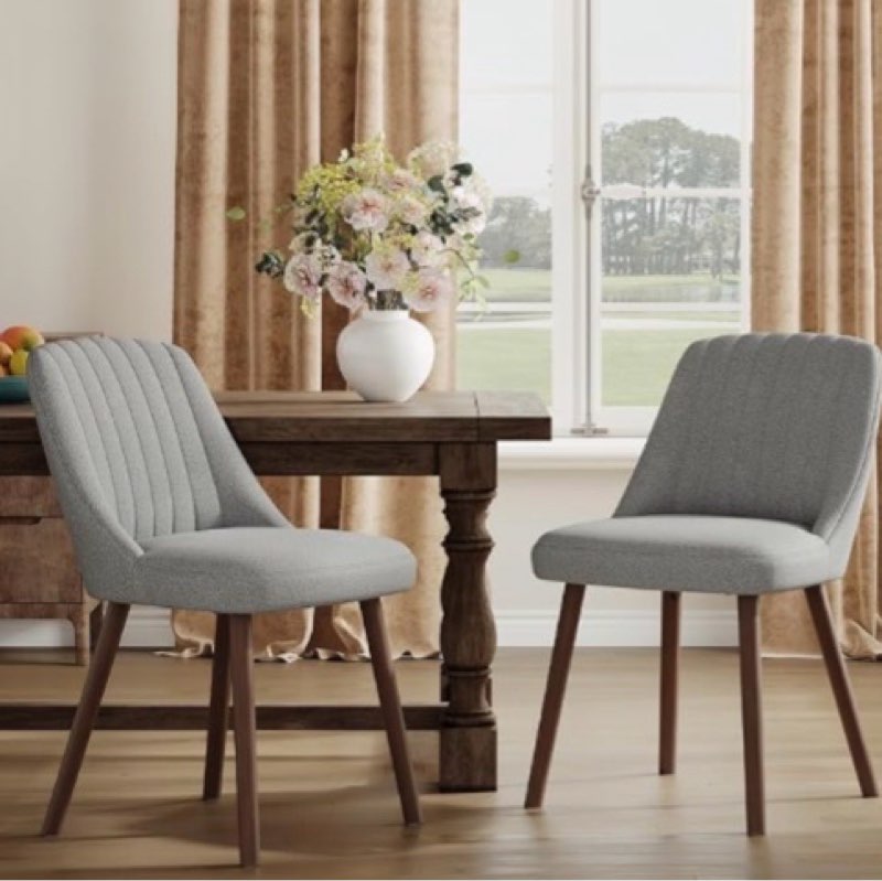 MALOL Upholstered Dining Chairs Set of 2, Modern Fabric Kitchen Chairs with Back, Wood Legs for Kitchen Dining Room Restaurant, Grey