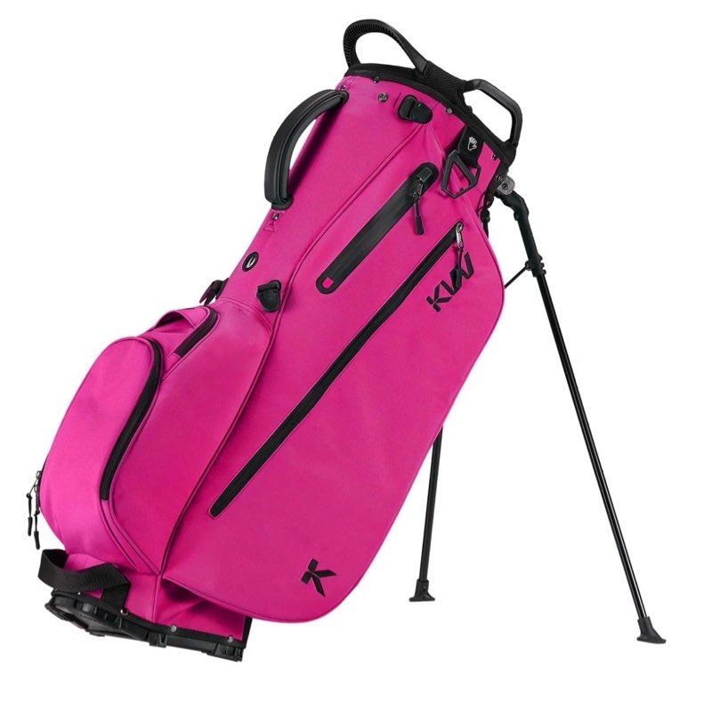 kvv lightweight golf stand bag with 7 way full-length dividers, 5 zippered pockets, automatically adjustable dual straps?elegant design pink
