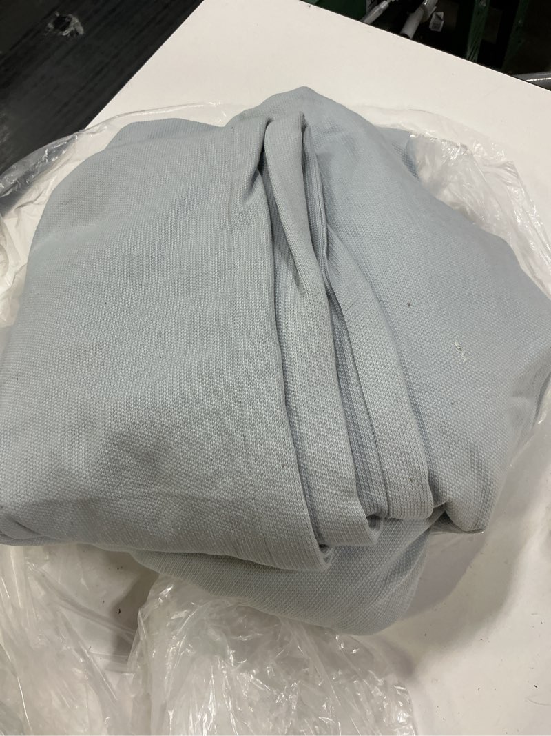 Condition photo showing As Is for luxury organic cotton bed blanket, king/cal king, light blue