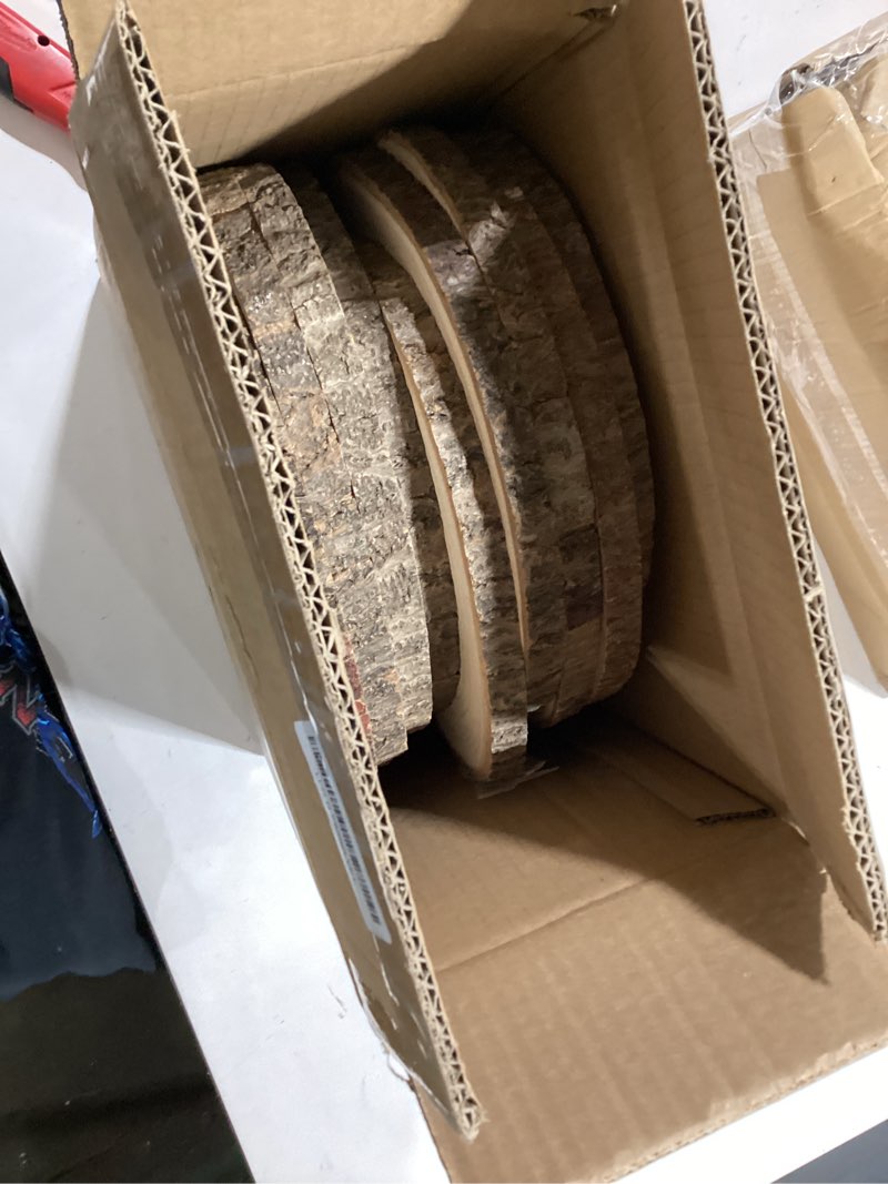 Condition photo showing Good Condition for karavella large wood slices for centerpieces – wood centerpieces for tables, rustic wedding centerpiece, natural wood slabs, thin slices 10-11 inches (10 pack)