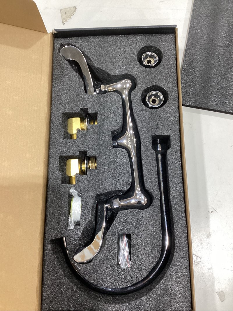 Condition photo showing Good Condition for Wall Mount Commercial Sink Faucet Long Handles Wall Mounted Kitchen Faucet 8 Inch Center Swivel Spout for Utility Laundry Room Restaurant Sink, High 9" Spout Long Lever 9 Inch Curve