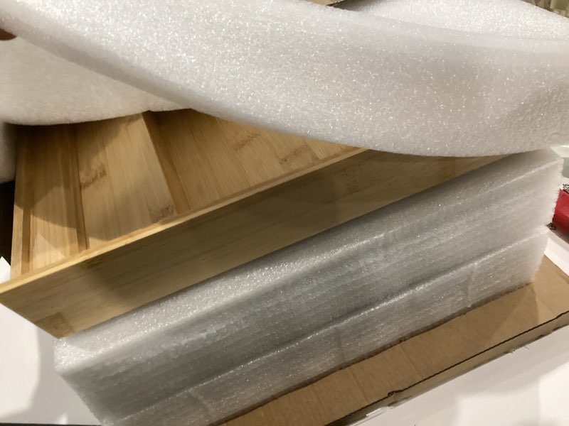 Condition photo showing New/Like New for Expandable 3-Tier Bamboo Spice Rack Organizer (12"-21" W, 13.5" D, 3.7" H) Adjustable for Kitchen Drawers, Cabinets, Countertops, Pantry Shelves & Cupboards, No Jars Included