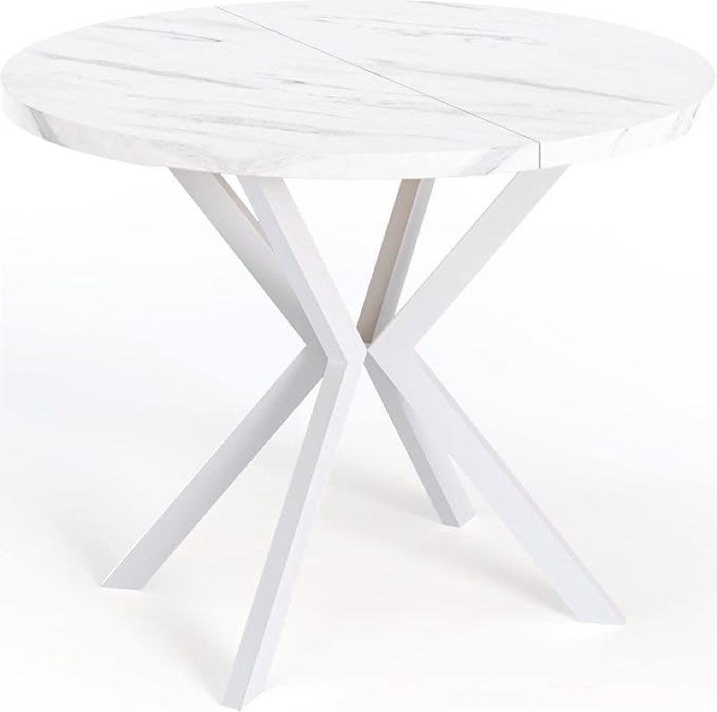 Dining Table Round Extendable Dining Table for 6-8 People Loft Style Table with White Metal Legs 100-180cm Industrial Square Table for Living Room Space Saver White Marble 100