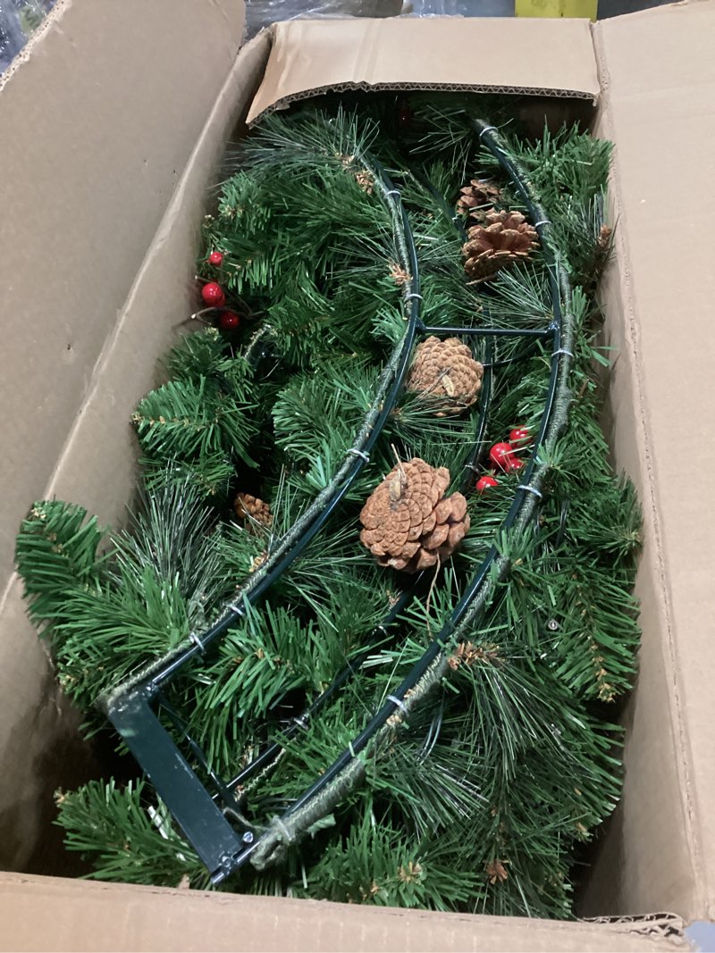Condition photo showing Good Condition for Brightown 48-inch Large Christmas Wreath with Timer and Memory Function, Featuring 200 Warm White LED Lights, PVC Pine Needles, Leaves, Red Berries and Cones, for Doors, Walls and Mantels, Plug-in Green 48inch