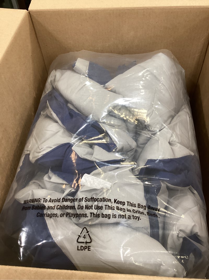 Condition photo showing Good Condition for Amazon Basics Kids' 3 Piece Lightweight Cotton Shell Reversible Comforter Set with Sham, USCTP Certified Cotton Shell, Navy Blue and Grey, Solid Twin Navy Blue and Grey