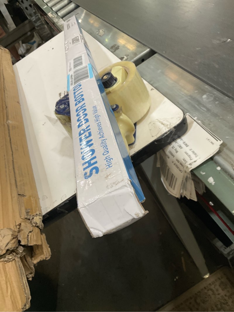 Condition photo showing As Is for sliding shower door bottom seal, 2 pcs 1/2" x 36" sliding shower door sweep for 1/2 inch glass, frameless glass door seal strip stop shower leaks and create a water barrier for 1/2" glass