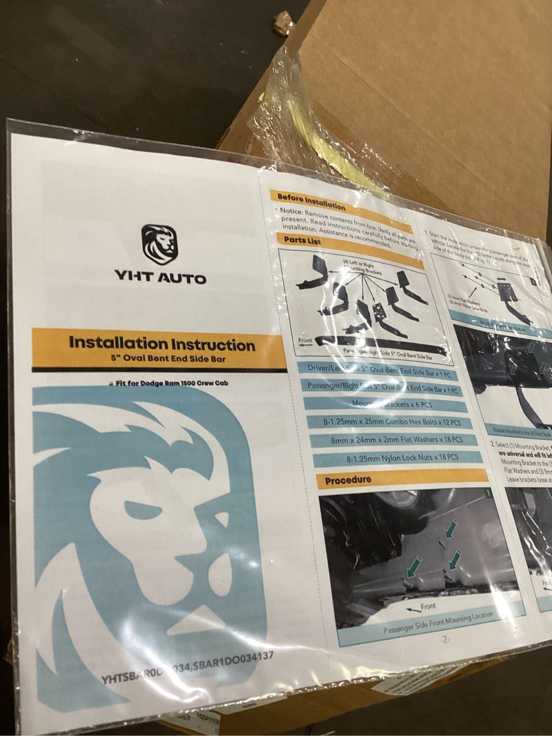 Condition photo showing As Is for yhtauto 5 inch running boards side steps compatible with 19-26 ram 1500 (excl. ram 1500 classic) (crew cab) oval bent ends side steps carbon steel step bars off-road exterior accessories semi-gloss black crew cab