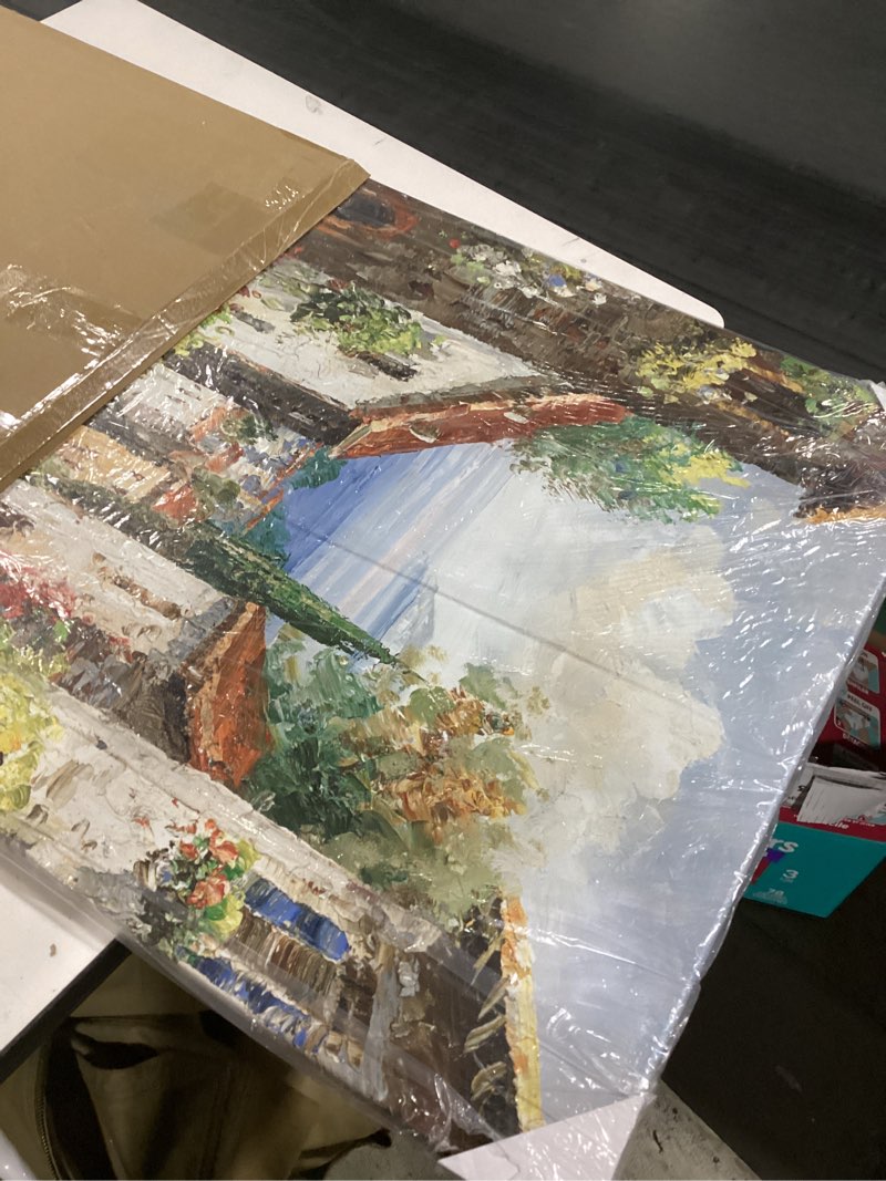 Condition photo showing Good Condition for Rtriel Italy Town Painting Tuscany Wall Art Streets of Mediterranean Towns Canvas Prints Landscape Picture Framed Ready to Hang Farmhouse Decor 24 x 36 Inch V01 35.4"L x 23.6"W