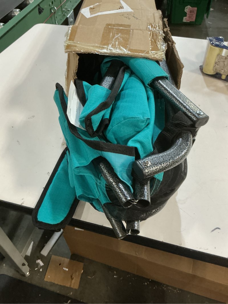 Condition photo showing Good Condition for beach chair high back support portable folding chair for adults with head pillow, shoulder straps for camping,concert,picnic,sports events cyan