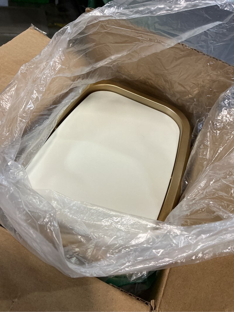 Condition photo showing Good Condition for 2 gallon small office bathroom trash can with swing lid,living room bedroom garbage can wastebasket bin,inner bucket,metal decor trash can (cream white)