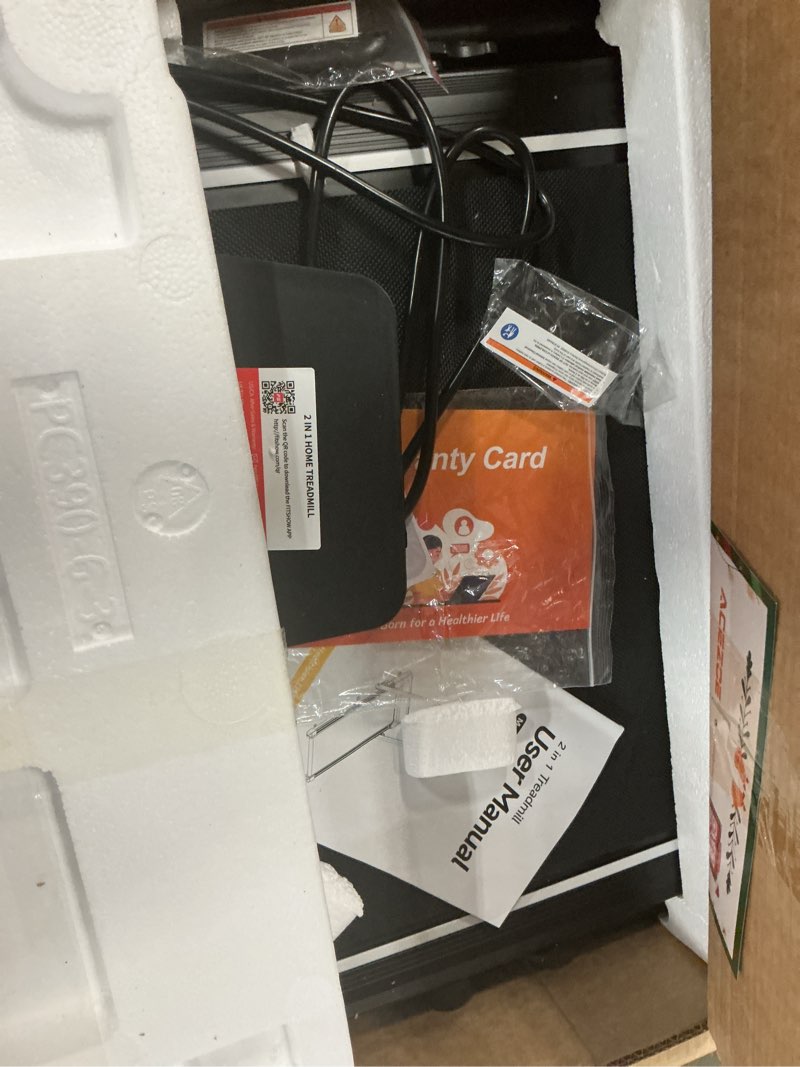 Condition photo showing As Is for Walking Pad Treadmill with Incline, 2 in 1 Foldable Treadmills for Home Small Office, 300lbs Portable Compact Under Desk Treadmill with App, Remote Control and LED Display White