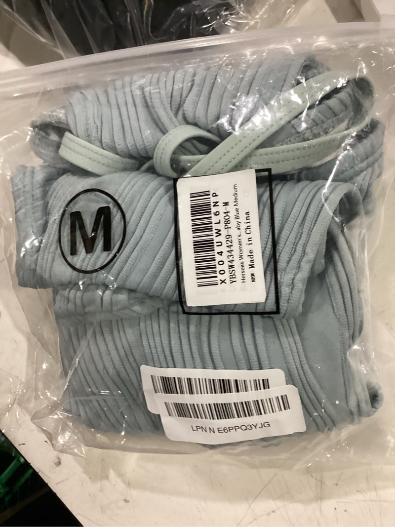 Condition photo showing Good Condition for herseas 2 piece bikini set u-wire cutout popular swimsuit high waisted textured 2026 summer beach swim bathing suits medium baby blue