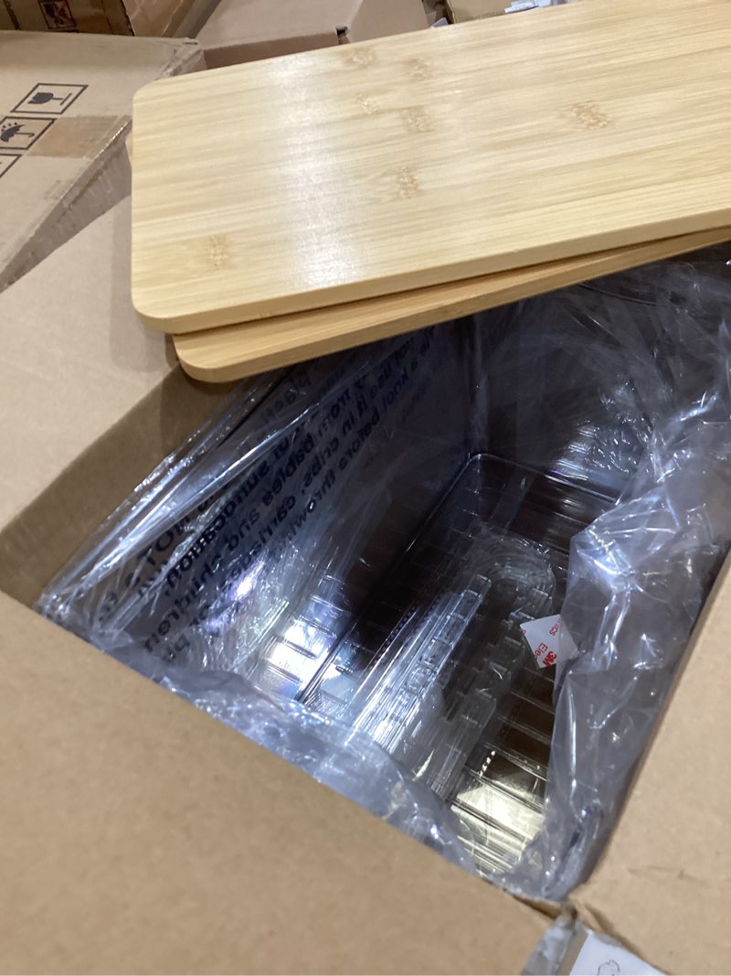 Condition photo showing Good Condition for delamu 2 set pantry organizers and storage, trash bag holder under sink organizer for 4-13 gal bags, trash bag dispenser with bamboo top for onion, potato, garlic, clear (11-7/32"l*7" w*7-1/8"h) clear 2pack