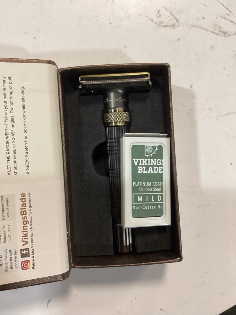 Condition photo showing Good Condition for VIKINGS BLADE Adjustable Double Edge Safety Razor + Luxury Case. Smooth, Reusable, Eco-Friendly (The Emperor “Augustus”) FAT, Brown Black (Emperor Augustus)
