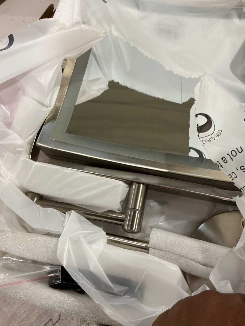 Condition photo showing Good Condition for rechargeable wall mounted makeup mirror with lights, 4000mah double sided 1x/10x magnifying vanity mirror with 3 color lights, touch dimmable, 360° extension foldable arm(brushed nickel? brushed nicek