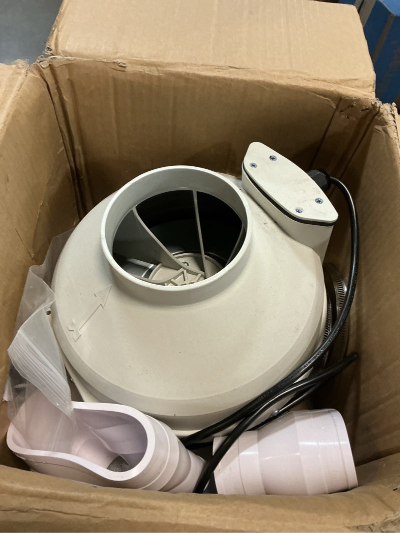 Condition photo showing As Is for 4 inch Radon Fan Installation Kit -Inline Centrifugal Fan with Rubber Couplers (4 inch x 3 inch) and Air Pressure Indicator 260CFM
