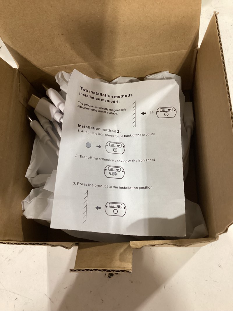 Condition photo showing As Is for 6 pack rechargeable motion sensor stair lights, indoor hallway wall light, magnetic wireless peel and stick on closet light, battery operated led night lights for step bedroom cabinet toilet bathroom