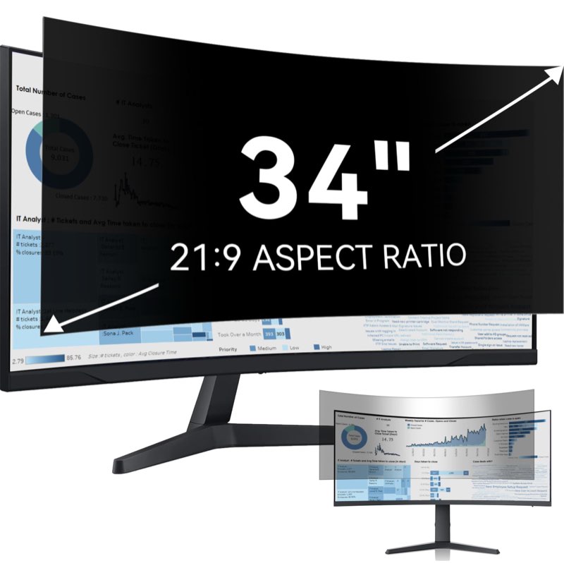 34 Inch Curved Computer Privacy Screen Filter for 21:9 Aspect Ratio Widescreen Monitor - Anti Glare Blue Light Filter, Removable Computer Monitor Privacy Shield, Anti-Scratch Screen Protector