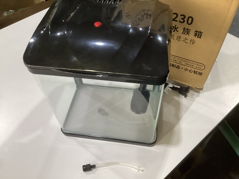 Condition photo showing As Is for Small Fish Tank, 2 Gallon Glass Aquarium, Betta Fish Shrimp Goldfish Tropical Fish Starter Kit Self Cleaning with Filter & LED Plant Light, Ultra-Quiet Kids Room Decoration Fish Tank