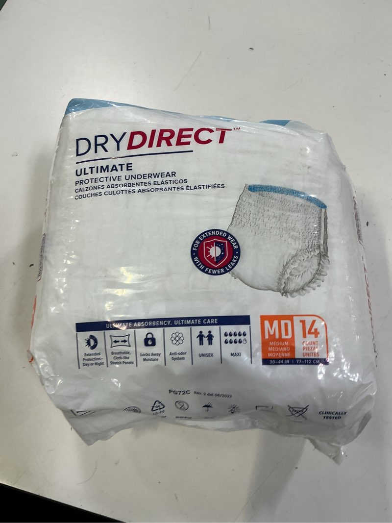 Condition photo showing New/Like New for dry direct ultimate protective underwear, soft cloth-like adult diapers, max absorbency disposable incontinence protection - medium (pack of 14)