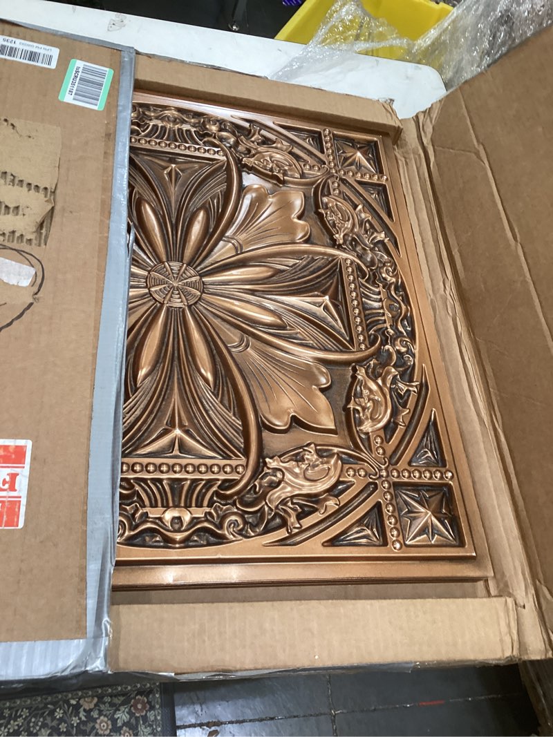 Condition photo showing Good Condition for from plain to beautiful in hours dct10 milan pvc 2' x 2' lay-in or glue-up ceiling tile (covers / 200 sq.ft), aged copper, 50 piece aged copper pack of 50
