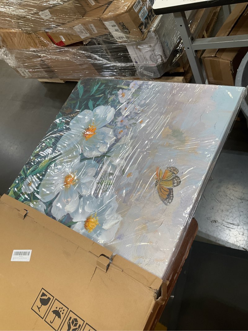 Condition photo showing New/Like New for ardemy white floral wall art large canvas wall art for living room flower paintings pictures wall decor bedroom textured artwork for walls dining room home office, 48"x24" 48"l x 24"w white wildflower