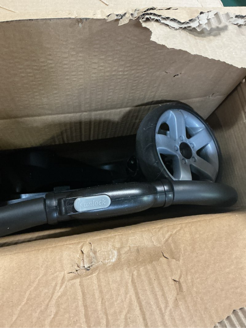 Condition photo showing As Is for Baby Trend Snap N Go EX Polyester Lightweight Foldable Universal Single Infant Car Seat Carrier with 2 Cup Holder and Covered Compartment, Black Single Stroller