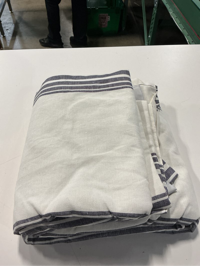 Condition photo showing Good Condition for 1 panel coastal stripe linen cotton room darkening curtain, 48x84, ivory/navy