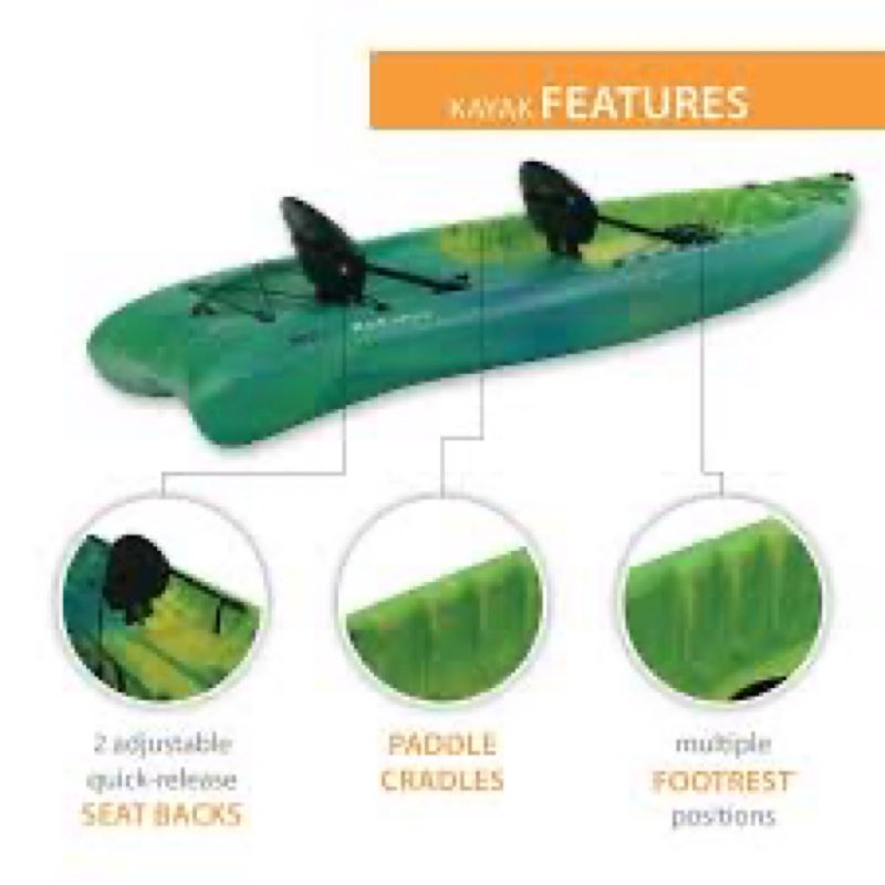 Kokanee lifetime kayak green 2 seater sit on top 