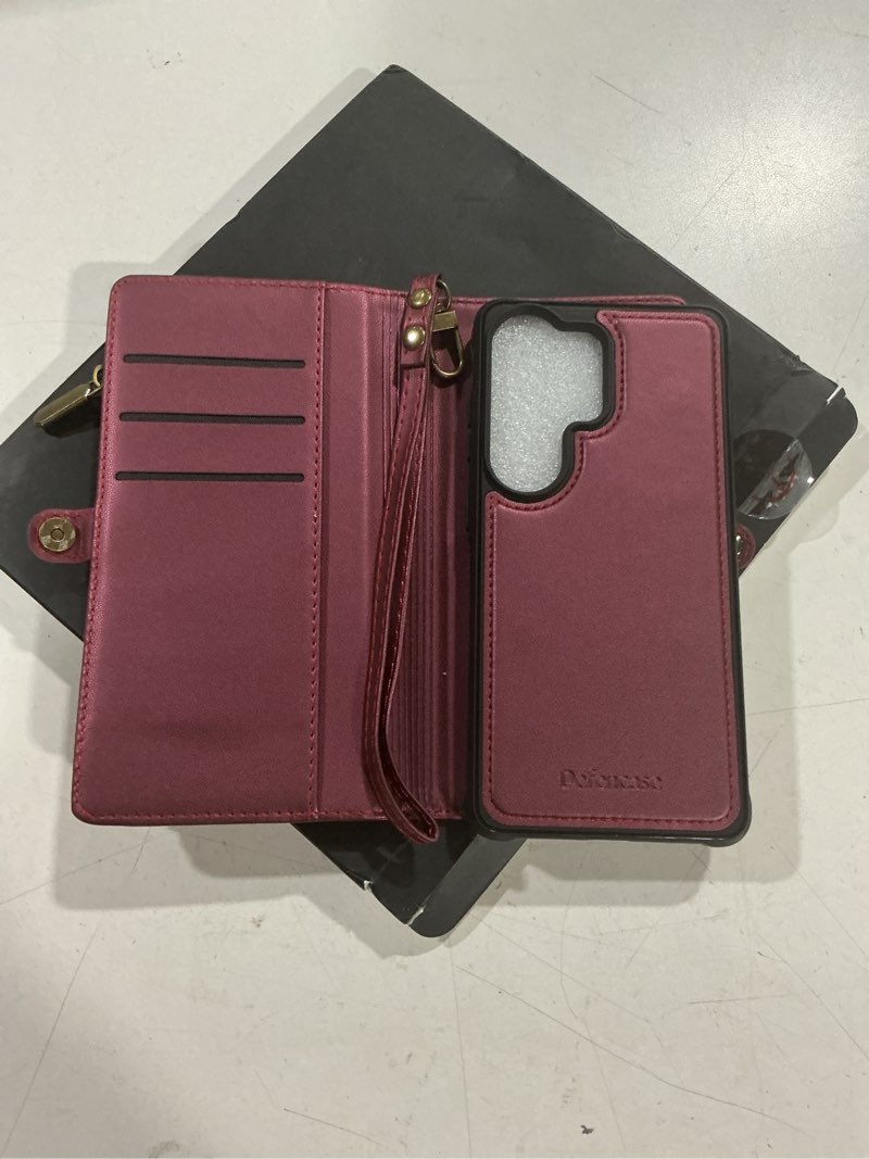 Condition photo showing Good Condition for defencase for samsung galaxy s26 ultra magnetic wallet case compatible with magsafe with rfid blocking zipper & card holder women, pu leather detachable phone case for galaxy s26 ultra 6.9", wine red galaxy s26 ultra (detachable with magsafe)-wine red