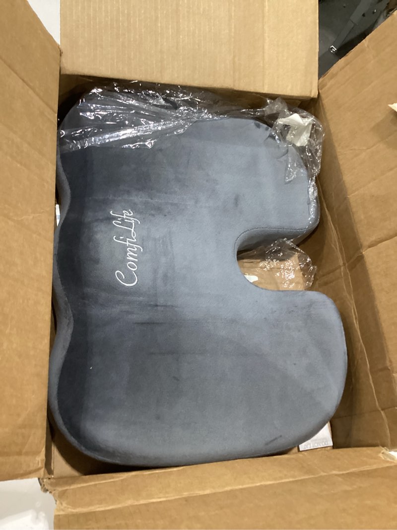 Condition photo showing As Is for comfilife premium gel & memory foam seat cushion – doctor recommended office chair cushion, car seat cushion – chair cushions for back & sciatica pain relief – seat cushions for office desk (charcoal)