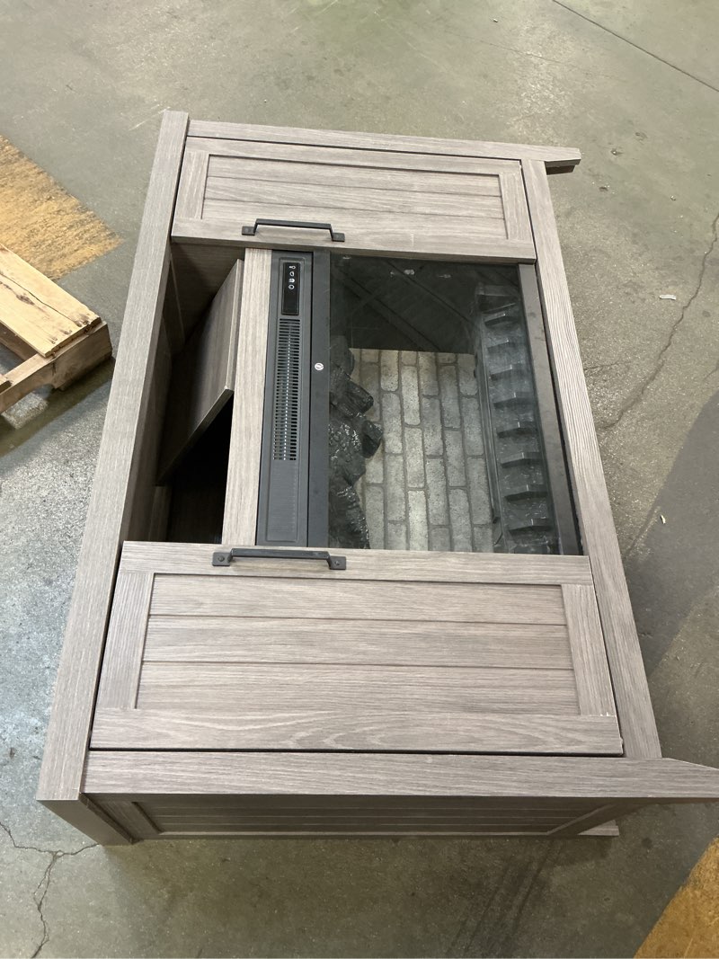 Condition photo showing As Is for today Style Selections 48-in W Iron Oak Free standing Infrared quartz Flat wall with Remote