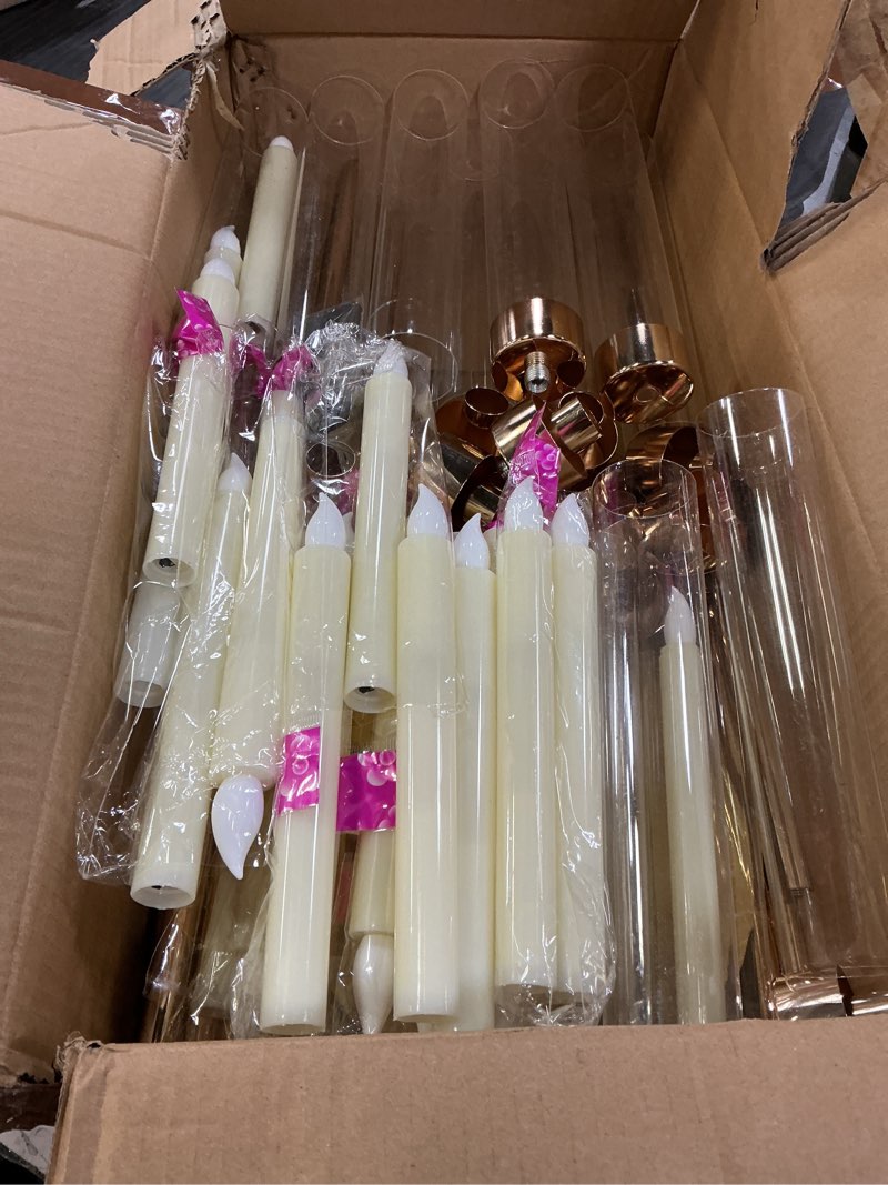 Condition photo showing Good Condition for Dyna-Living 4 Set Floor Candelabras 5 Arm 34.6'' Tall Gold Candelabra with Acrylic Lampshade, Metal Candelabra Centerpieces for Tables, Gold Candle Holder for Wedding Party Home Decoration Golden 34.6 inch